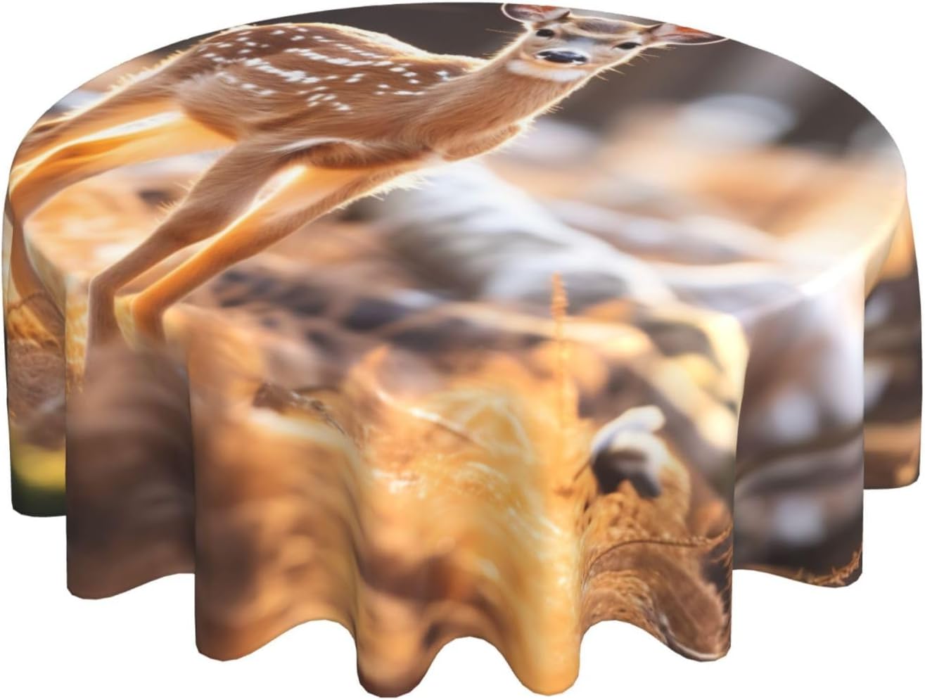 Whitetail Deer Fawn in Wilderness Stag Print Wrinkle Free Dining Table Cover for Birthday Party Farmhouse Tablecloths Up to 60 x 60 Inches