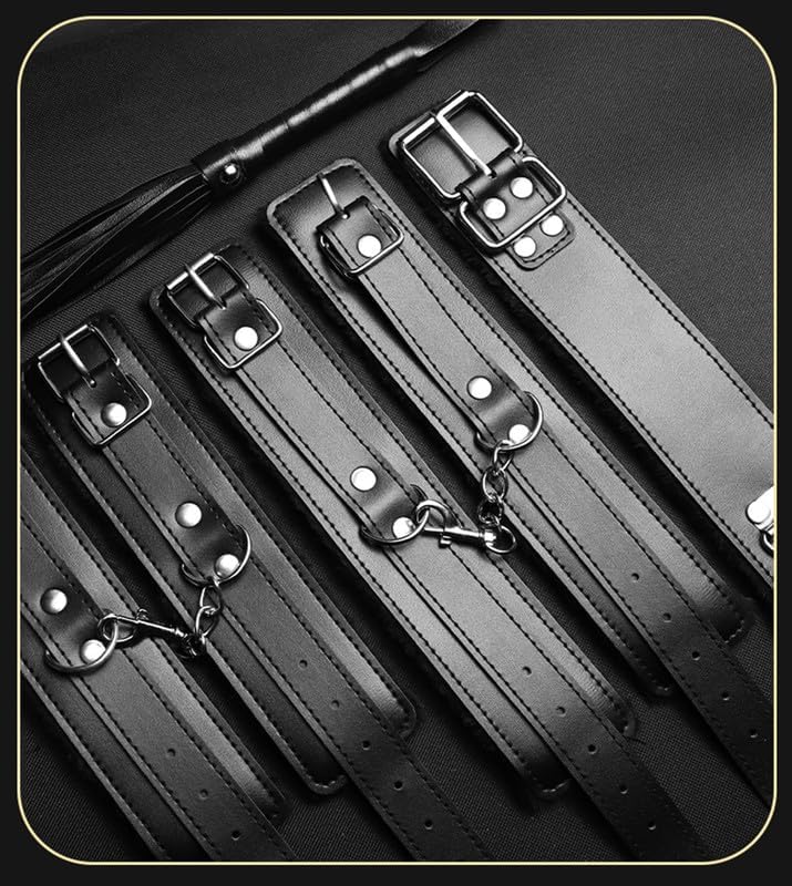 11 Piece Black Leather Indoor Fitness Equipment Set, Leather Yoga Belt, Strength Training Set - H9