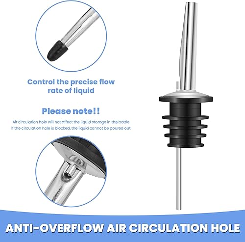 Miniatura 4 de Juego de 12 boquillas para verter licor, boquilla para botella de acero inoxidable y vertedores de licor