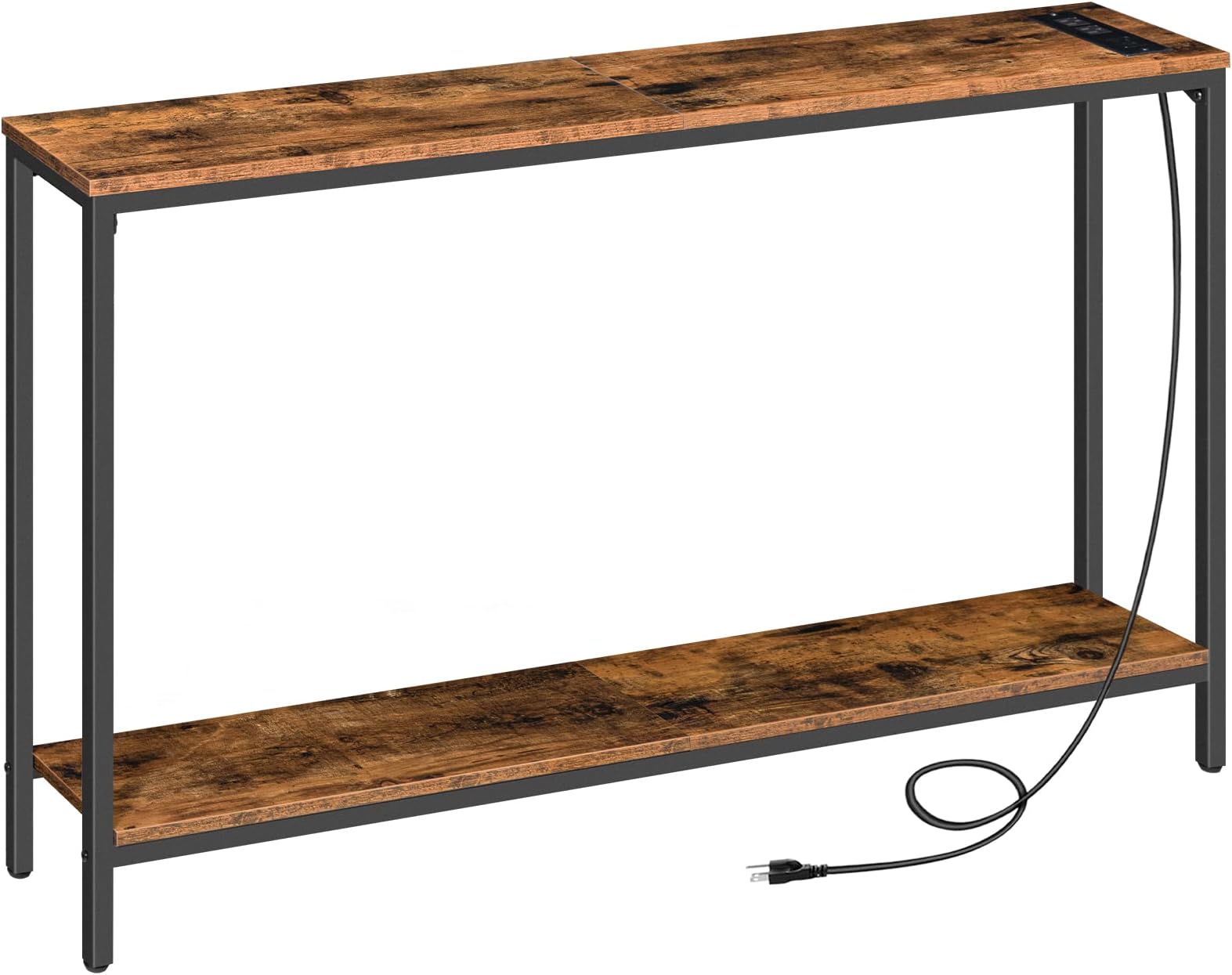 HOOBRO Narrow Console Table with Charging Station, 47.2” Sofa Entry Table with 2 AC Outlets & 2 USB Ports, Industrial Farmhouse Style Accent Hallway Table for Living Room, Rustic Brown BF201XG01