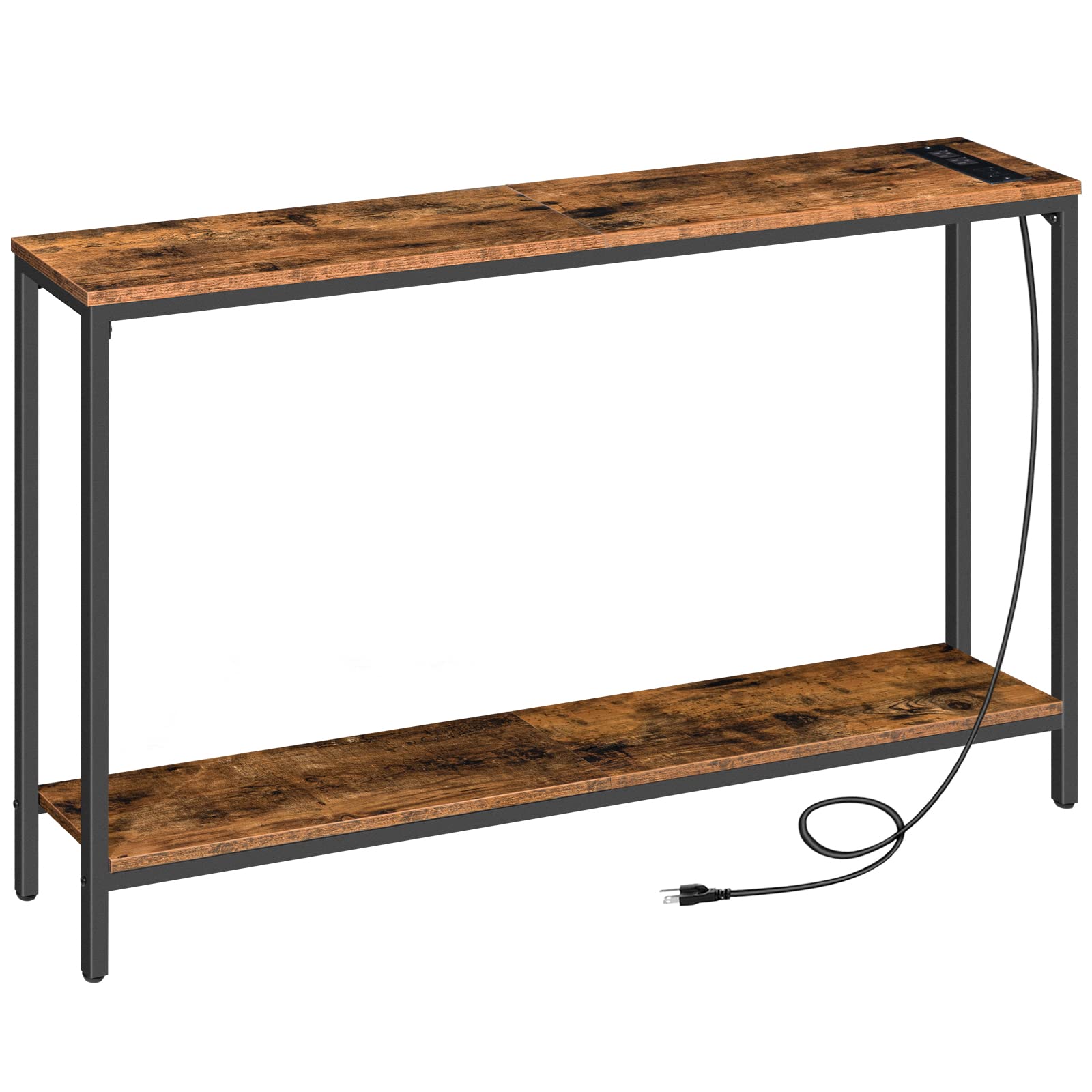 HOOBRO Narrow Console Table with Charging Station, 47.2” Sofa Entry Table with 2 AC Outlets & 2 USB Ports, Industrial Farmhouse Style Accent Hallway Table for Living Room, Rustic Brown BF201XG01