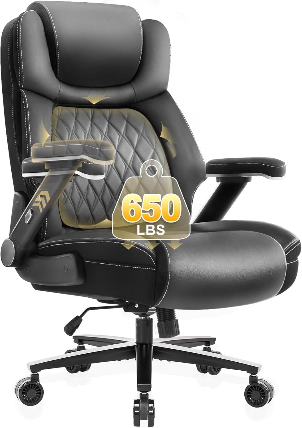 Big and Tall Office Chair 650lbs,Heavy Duty Office Chairs with Dual Rubber Wheels,Extra Wide Desk Chair,Adjustable Ergonomic Lumbar Support,High Back Rocking Computer Chair for Heavy People