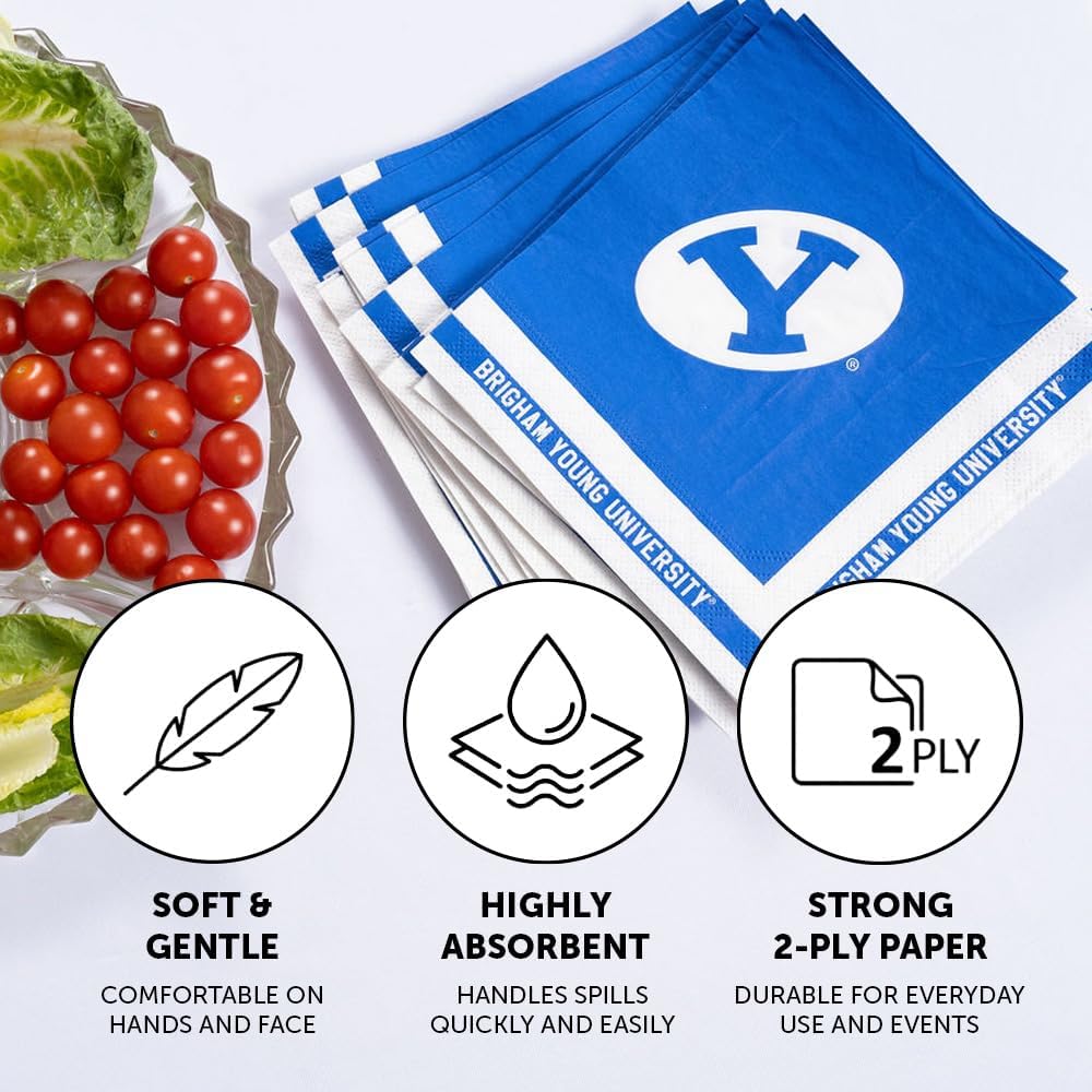 Desert Cactus Brigham Young University Disposable Napkins Cougars BYU Cougs 20 Count 2 Ply 13 inch Dinner Square for Tailgates, Graduation, Party and Game Day Tablecloth Decoration (Design A)