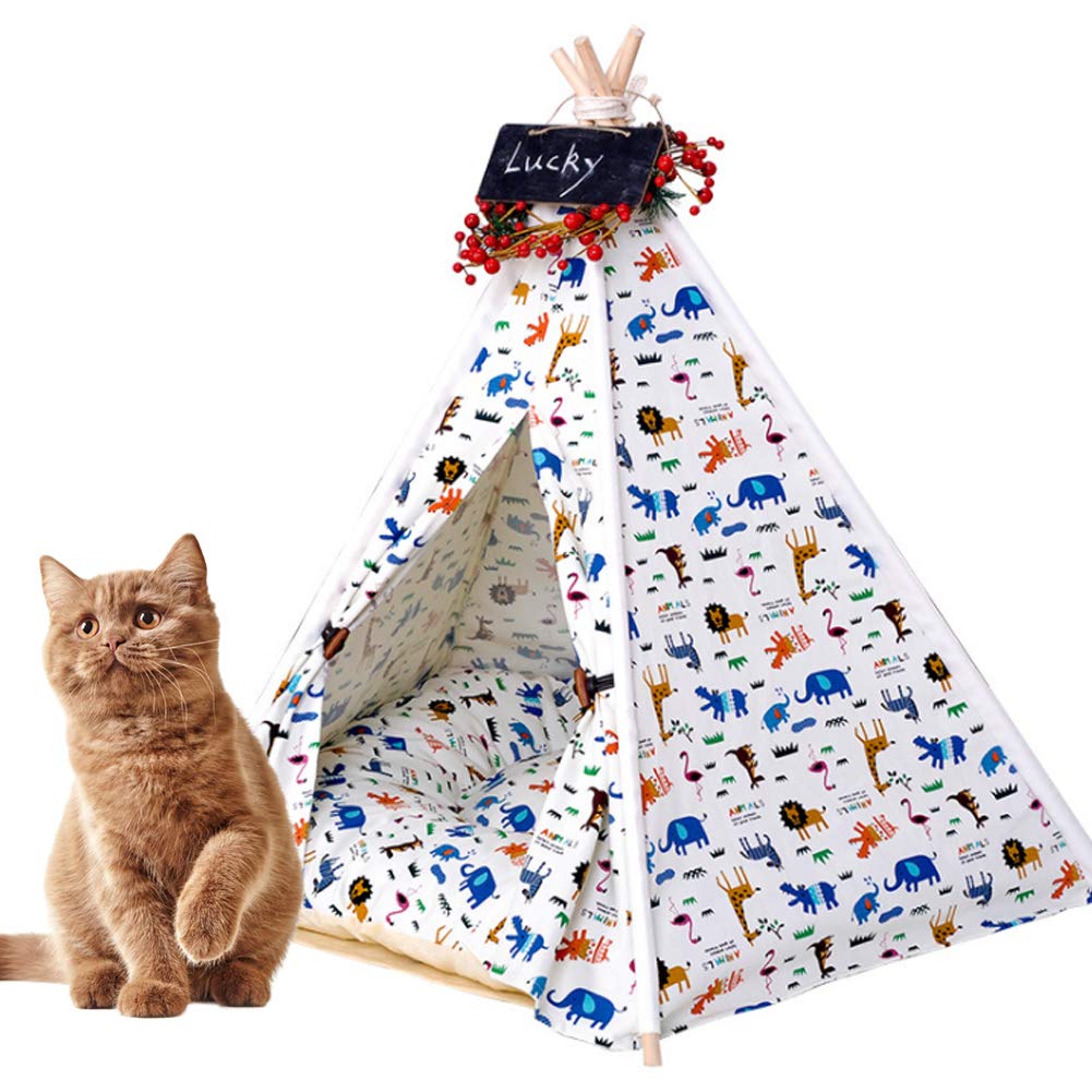 Tee-Shirt De Chien Tipi De Chat, Pet Tipe Chien Lit De Chat De Chiot, Maisons De Tentes pour Animaux De Compagnie Portables, Toile De Coton Toile De Tipis pour Animaux Domestiques avec Tapis