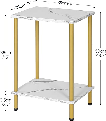 Miniatura 3 de HOOBRO Juego de 2 mesas auxiliares pequeñas, mesita de noche con estantes de almacenamiento de 2 capas, mesa de sofá para espacios pequeños, sala de