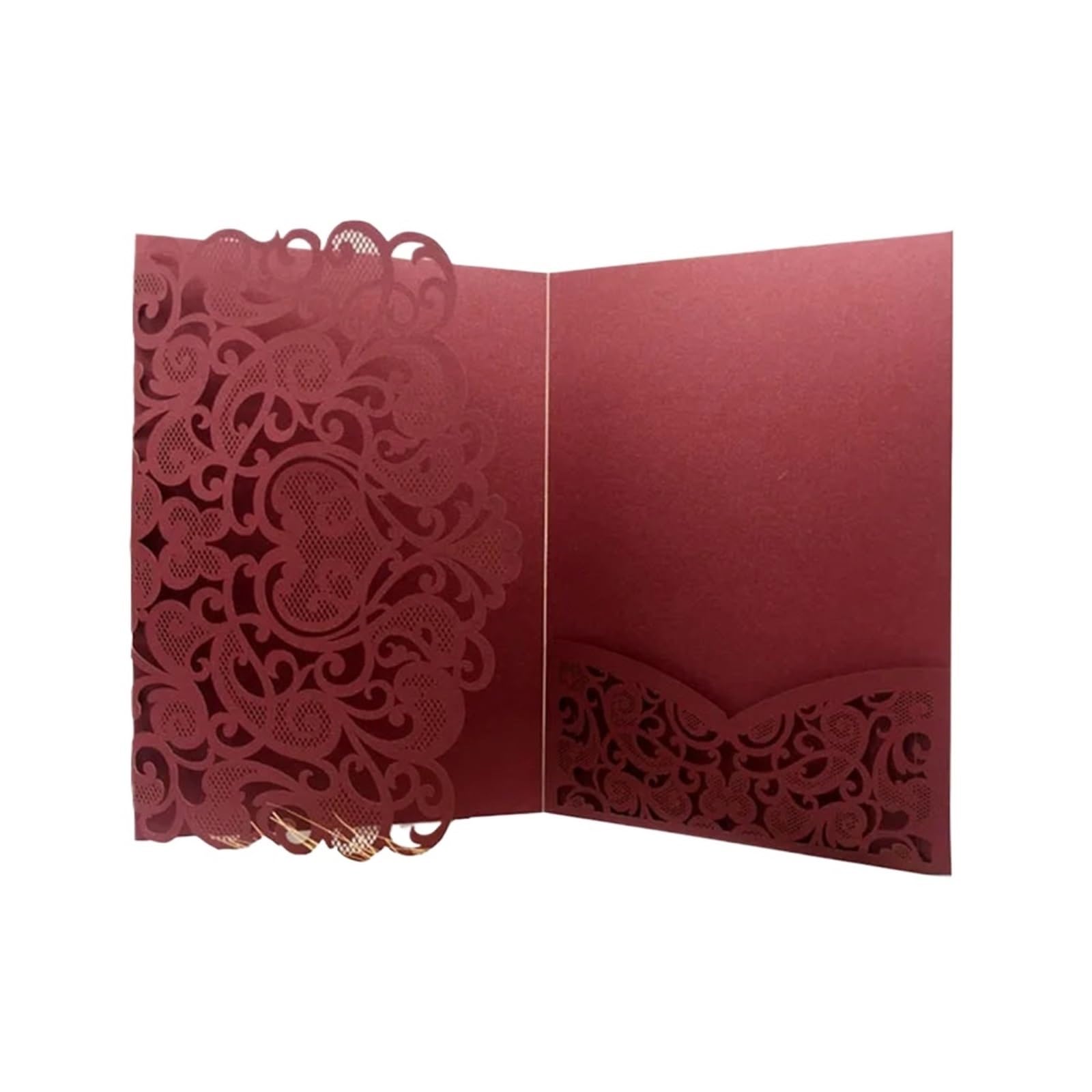25/50 pezzi Laser Cut Invito a nozze Trifold Business Lace Biglietti di auguri Matrimonio Compleanno Festa Regalo Forniture(Red,50pcs)