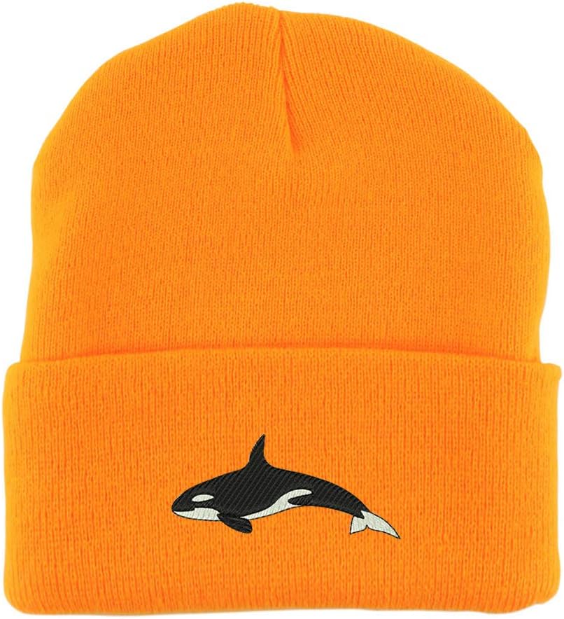 Trendy Apparel Shop Orca Killer Whale Embroidered Made in USA Cuff Folded Acylic Knit Winter Beanie Hat