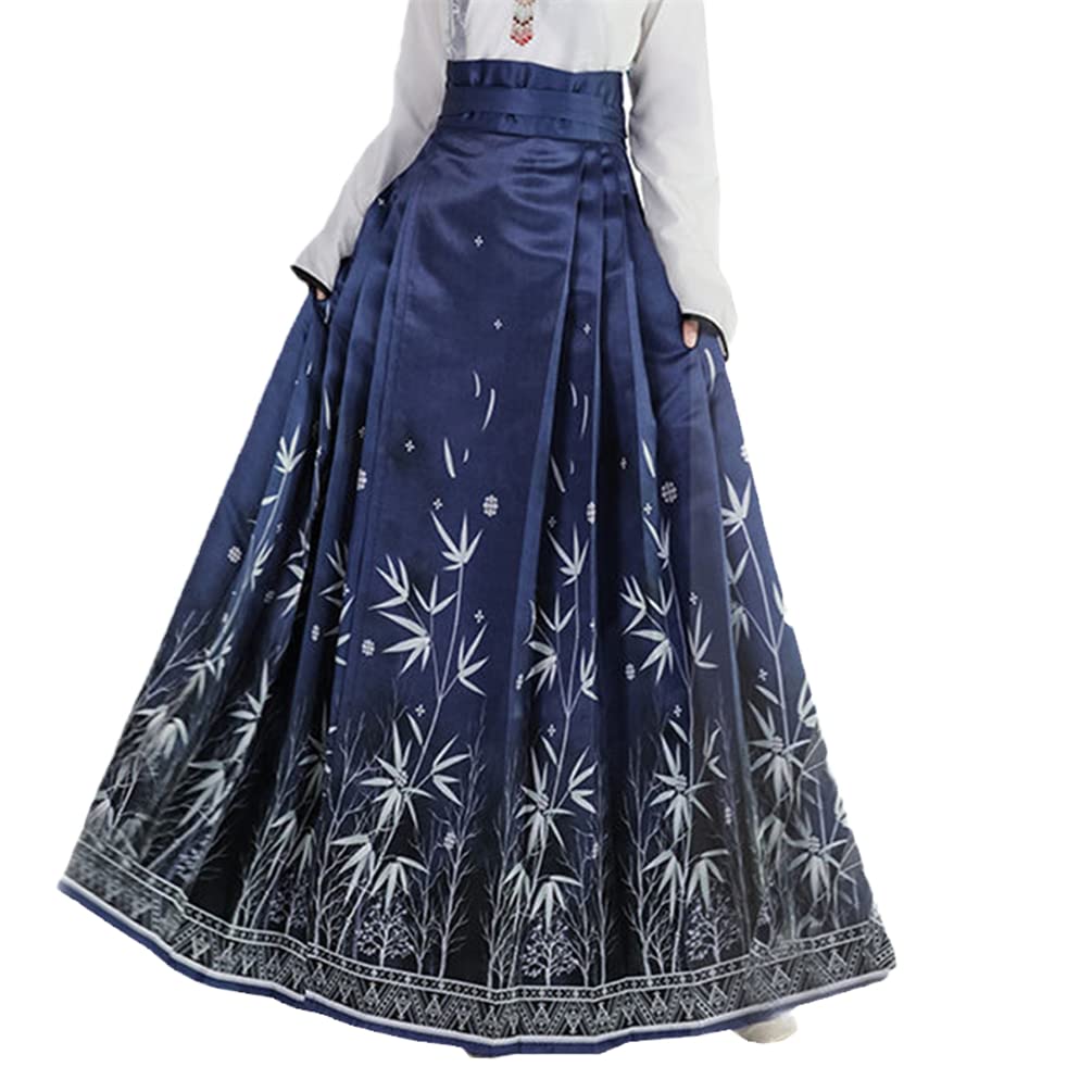 Jupe plissée Hanfu artisanale en textile bleu style Ming