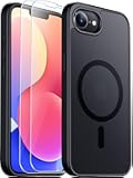Designed for iPhone 16e Case, Magnetic Translucent Matte Case with 2PCS Tempered Glass Screen Protector Anti-Scratch Anti-Fingeprint Slim Phone Case for iPhone 16E 2025 6.1'', Black