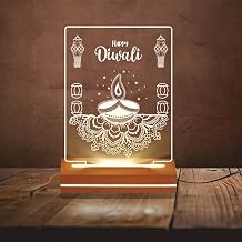 Customized Spiritual Night Lamp for Diwali, Deepawali Lamp, Pooja Room & Home Decor, Personalized Acrylic LED Lamp with Wooden Base