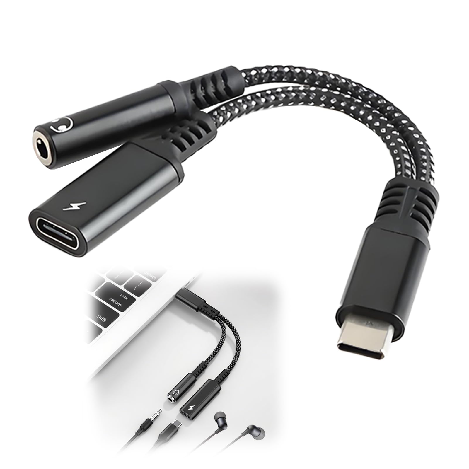 Adattatore USB-C A Jack Audio 3.5 Mm - Dongle Per Cuffie Con Carica Rapida, Per Telefoni Senza Presa