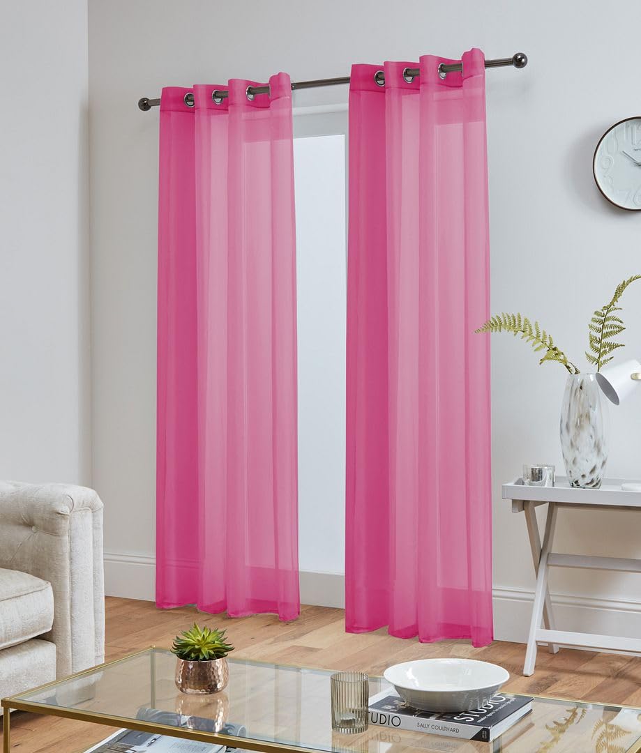 John Aird Lucy Voile Curtains - Eyelet - Pair - 2x Voile Panels (Fuchsia, 58" Wide x 54" Drop)