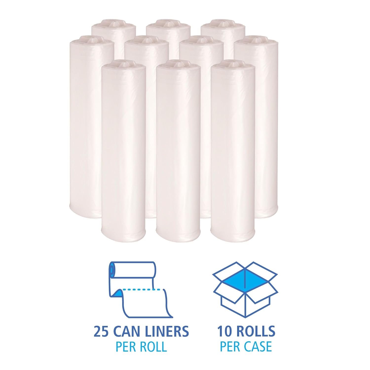Boardwalk High Density Industrial Can Liners Coreless Rolls, 33 gal, 16 microns, 33 x 40, Natural, 25 Bags/Roll, 10 Rolls/Carton