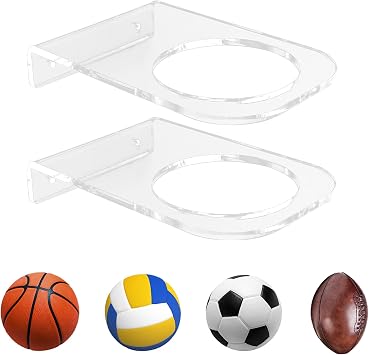 BiJun Basketball Holder Wall Mount, Acrylic Football Display Rack, Clear Ball Storage Hanger Wall Mount, for Football, Basketball, Volleyball, Rugby and Soccer