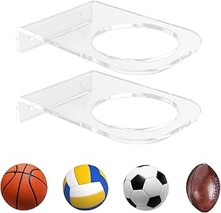 BiJun Basketball Holder Wall Mount, Acrylic Football Display Rack, Clear Ball Storage Hanger Wall Mount, for Football, Basketball, Volleyball, Rugby and Soccer