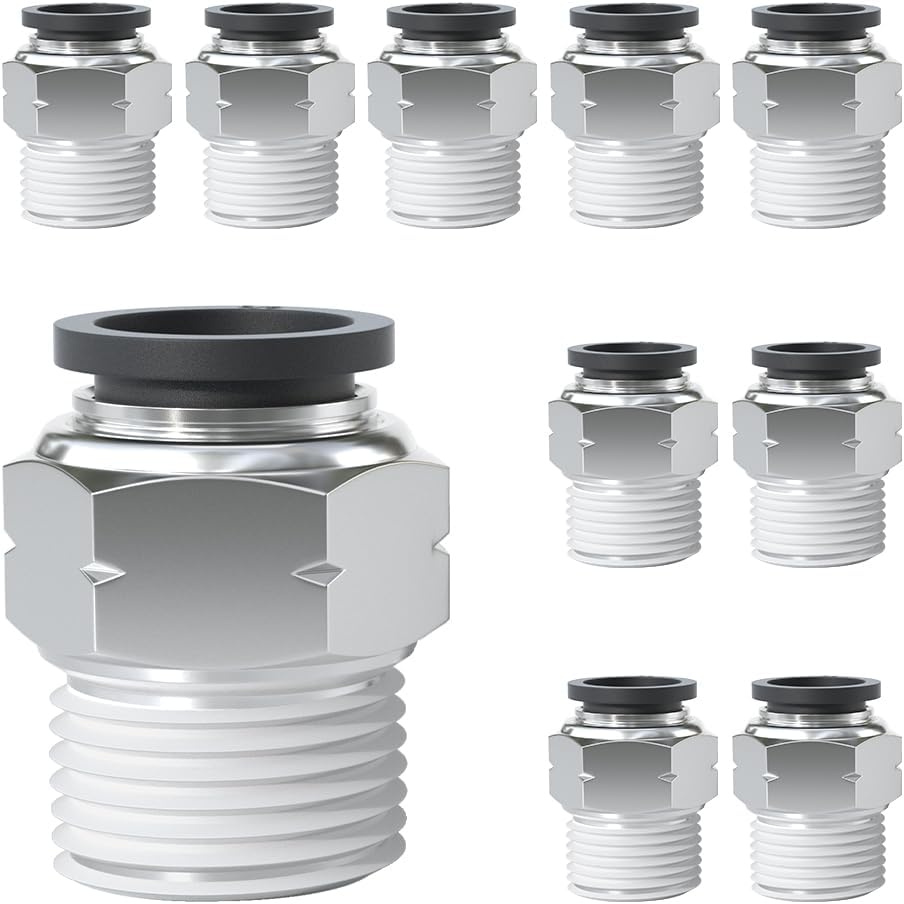 AIRZOE Push to Connect Fittings 3/8" Tube OD x 3/8" NPT Thread,Push in Joint Pneumatic Connector Quick Fittings,PC 3/8”-N03(10 PCS)