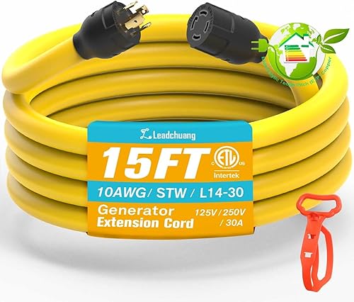 Leadchuang Cable generador de 30 amperios  Cable de extensión de generador de calibre 10 de 50 pies 125 V 3 clavijas Cable de alimentación para