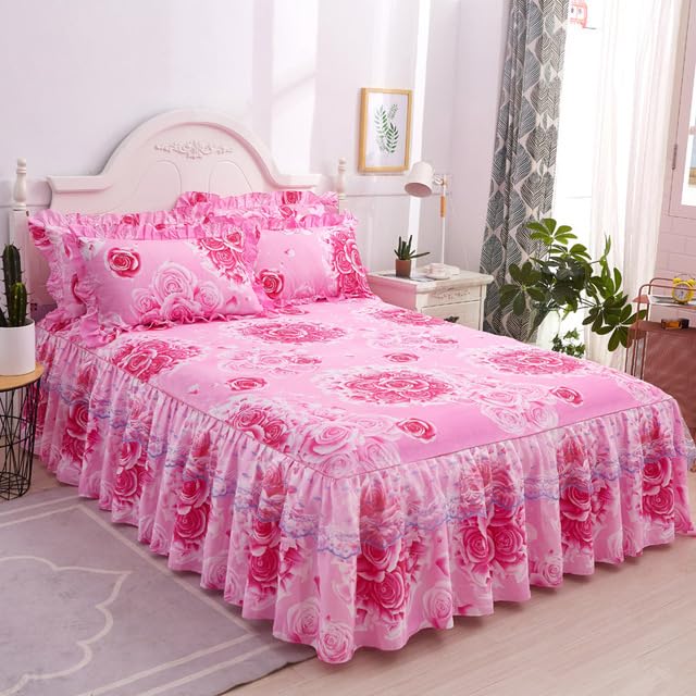Floral Home Bed Skirts King Size Sanding Elegant Lace Decorated Bed Cover Non-slip Spread Queen Size Fitted Bed Sheet-O,180X200cm Bed Skirt