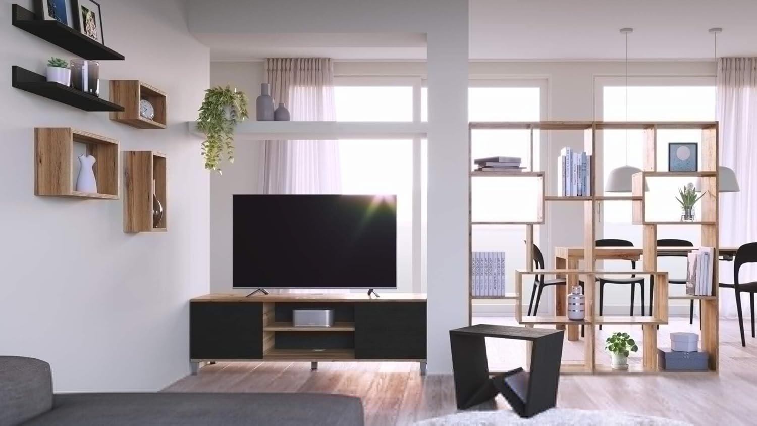 Mobili Fiver, Rachele TV Stand, Rustic Oak and Ashwood White, Made in Italy