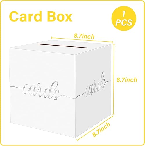 Miniatura 10 de LIKAJON 1 caja de tarjetas blanca y dorada para fiestas, caja de regalo blanca de 8.7 pulgadas, caja de dinero para cumpleaños, boda, baby shower,