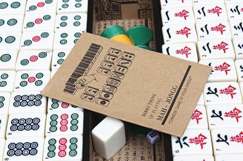 Florauspicious Chinese Mahjong Set - With 146 Large Size Tiles, 2 Dice Chinese Style Game For Travel, Family Gathering, Party #TOP1