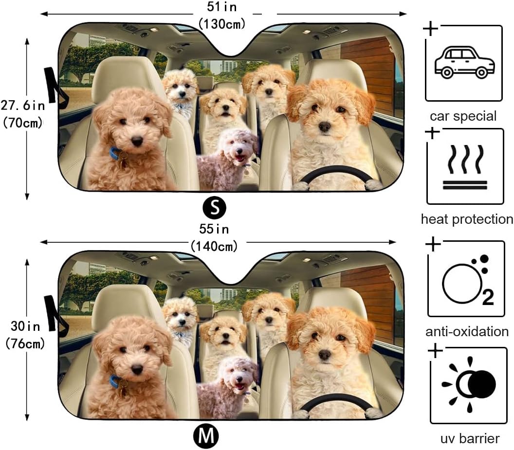 Windshield Sun Shade Poochon Windshield Cover for Sun Highly Durable,Heat Protection Keeps Your Vehicle Cool and Damage Free Easy to Use for Most Sedans SUV Truck Automotive 51x28in