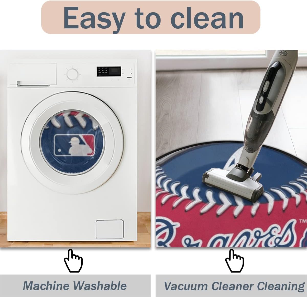 Braves Baseball Rug 5.3ft /63inch Round Area Rug Non-Slip Absorbent Carpet Adult Kids Ball Circle Rugs for Bedroom Living Room Nursery Sofa Home Decor