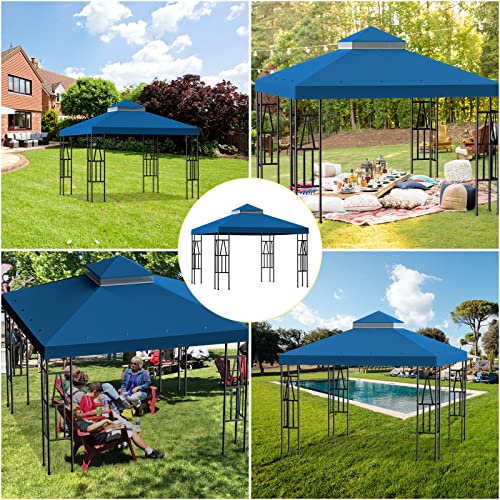 10' X 10' Gazebo Canopy Top Replacement Double Tier Garden Canopy Yard Patio Gazebo Top Cover Pavilion Cover Sunshade Polyester (Blue) #TOP5