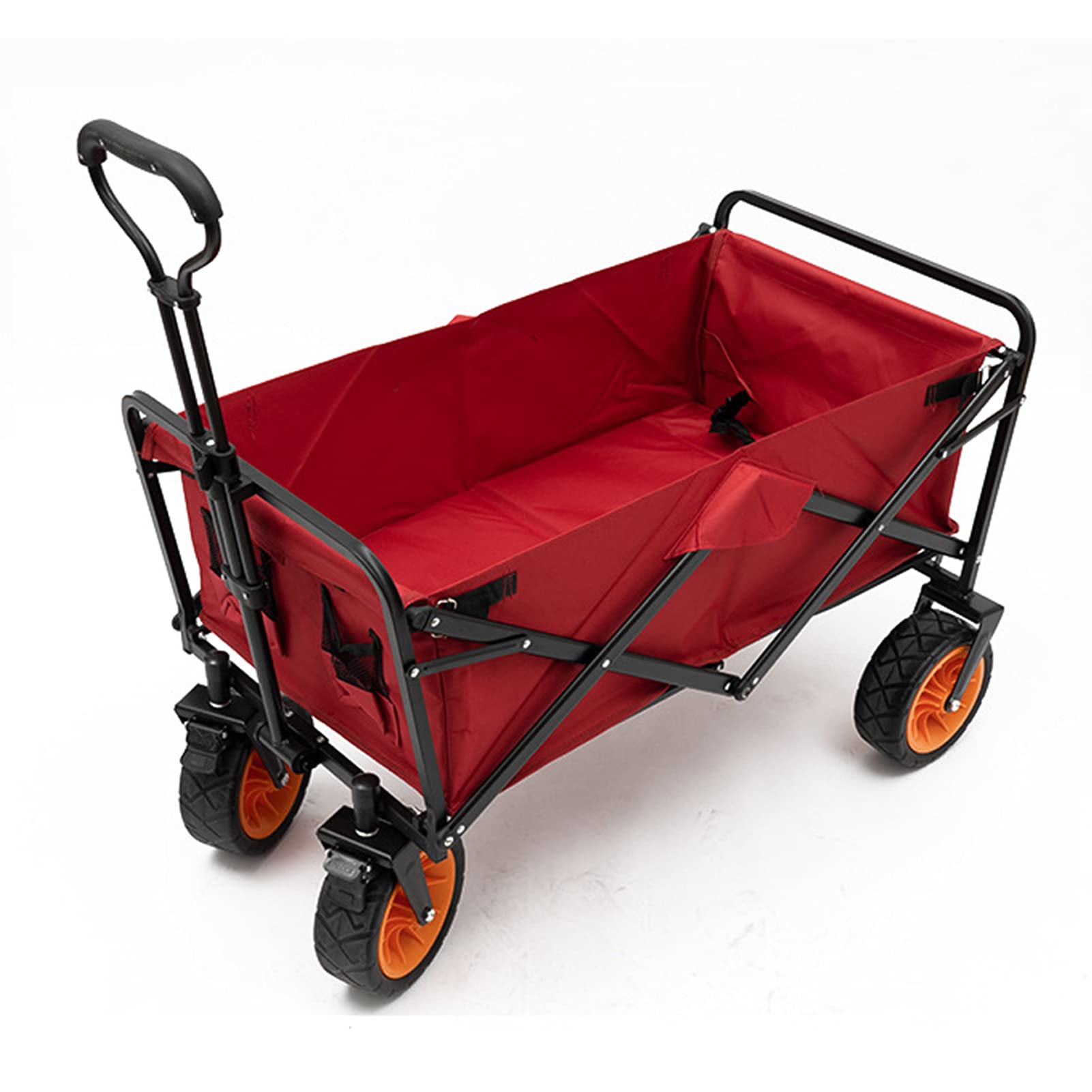 Generisch Dieser Faltbare Bollerwagen, Picknick-, Camping- und Gartenwagen mit Doppelbremse, Strandwagen, Schubkarren für Camping, Garten und Strand, Rot (Schwarz)