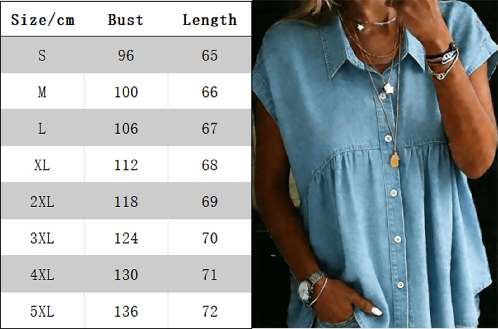 Camisa Vaquera Abotonada para Mujer | Diseño Babydoll Peplum | Solapa y Manga Corta | Blusa Casual de Mezclilla | Estilo Veraniego, Fluido y con Volantes