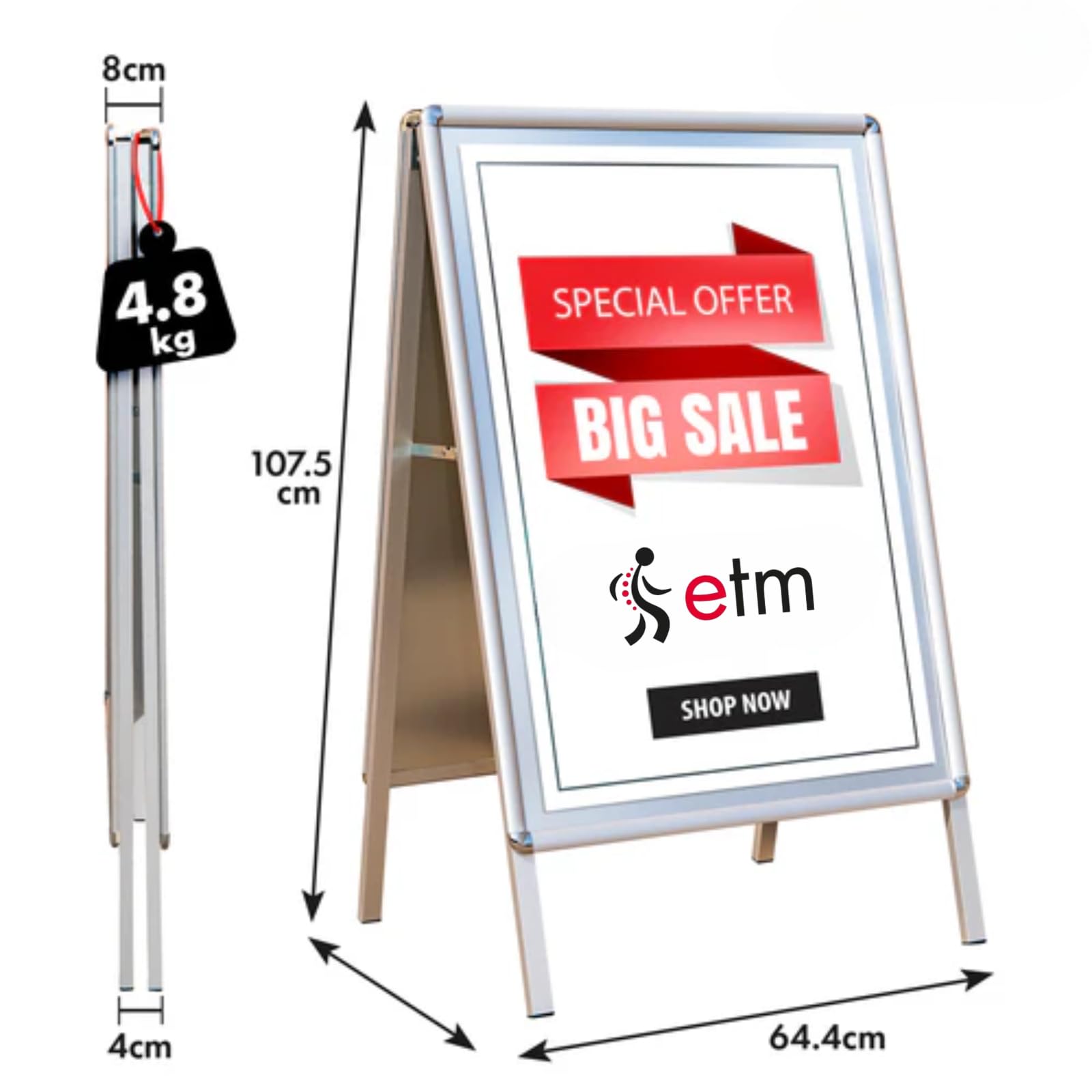 ETM Tope para clientes DIN A1 – Gran venta para 2 carteles con marco de aluminio de 25 mm – Incluye lámina protectora – Soporte para carteles resistente a la intemperie – Expositor para aceras