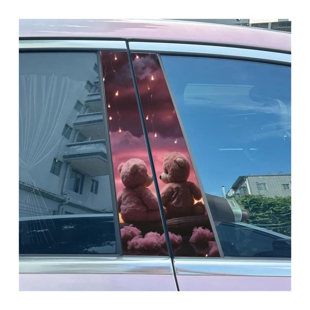 Body Parts 2pcs Car Center Pillar Sticker Graffiti Bear Auto B-Pillar Waterproof Protective Film(Type A)