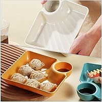 Vista 7 de Kichvoe Plato de pasta para servir albóndigas con compartimento para salsa, plato de plástico para sushi, platillos de sushi de plástico, plato