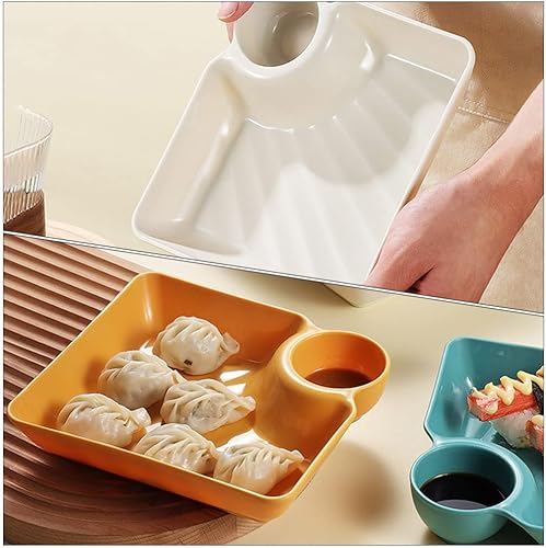 Miniatura 7 de Kichvoe Plato de pasta para servir albóndigas con compartimento para salsa, plato de plástico para sushi, platillos de sushi de plástico, plato de