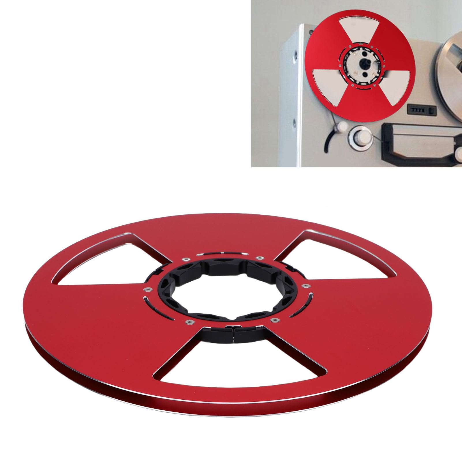 Carrete de Cinta Vacío de 10,5 Pulgadas, Carrete Abierto de Aleación de Aluminio para Cintas de 1/4 de Pulgada, Recogida de Grabación Universal para, para MAXELL, Brida NAB, (rojo)