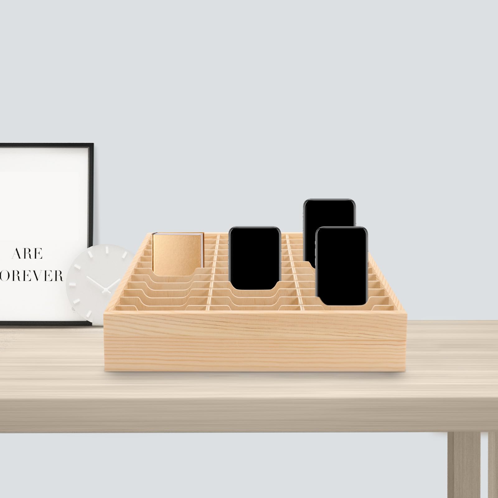 Scatola in Legno Multi Scomparti per Organizzazione Telefono Cellulare Forte Capacità di Carico e Design Rustico per Ufficio e Casa