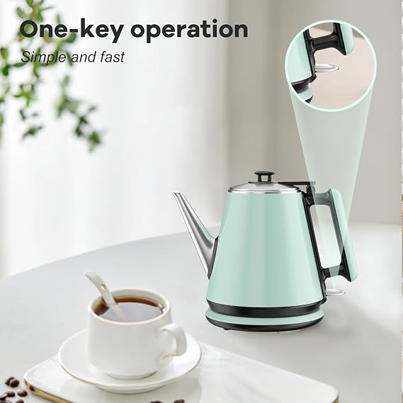 Small Gooseneck Electric Kettle 0.9L, 1360W, Pour Over, Green