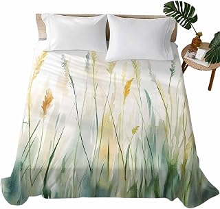 Spring Botanical California King Sheets - Hotel Quality Cal King Flat Sheet Only 1 Pack, Abstract Oil Painting Leaf Plant Soft Bed Sheet Brushed Microfiber Bedding Top Sheets for Home Dorm