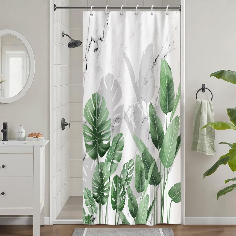 Cortina de Ducha de Hoja Eucalipto, Cortinas de Ducha Verde Oro Abstracto Planta Cortinas de Baño Antimoho Impermeable Lavable Tejido de Poliéster Cortina Ducha con 12 Ganchos 120x200cm — view 7