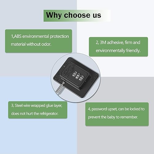 Miniatura 7 de Paquete de 2 cerraduras para refrigerador con código de 3 dígitos, combinación de cerradura de refrigerador fácil de instalar, cerradura de