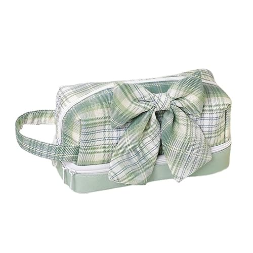 Cutecore Pencil Case with Cute Rosette Y2K Checkerboard Pencil Holder Kawaii Pencil Bag Aesthetic School Supplies (Green)