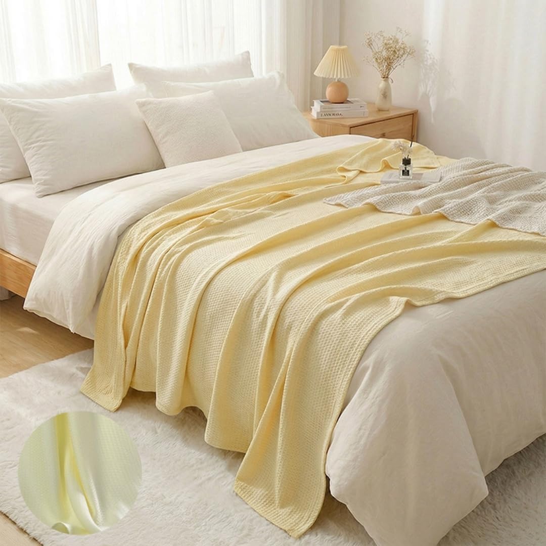 JvFbjLF Sofa Bed Blanket – Cooling Fibres, Light & Soft(Yellow,100x150cm)