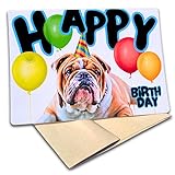 Fava Bean Productions Happy Birthday Card with Dogs, English Bulldog Card (1 Premium Card, 5x7 inches, Blank Inside) Dog Themed Birthday Card, Happy Birthday from Dog, Cute Birthday Card - 330