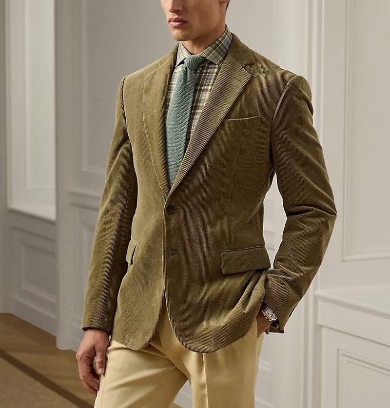 Mens Corduroy Suit Blazer Jackets Casual Vintage Sport Coats Classic 2 Button Business Blazer Jacket4