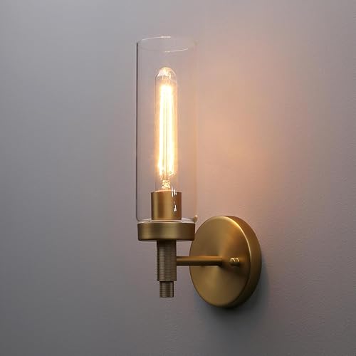 Phansthy Lámpara de pared industrial rústica con pantalla tubular de vidrio transparente de 3.14 pulgadas (aplique individual antiguo)