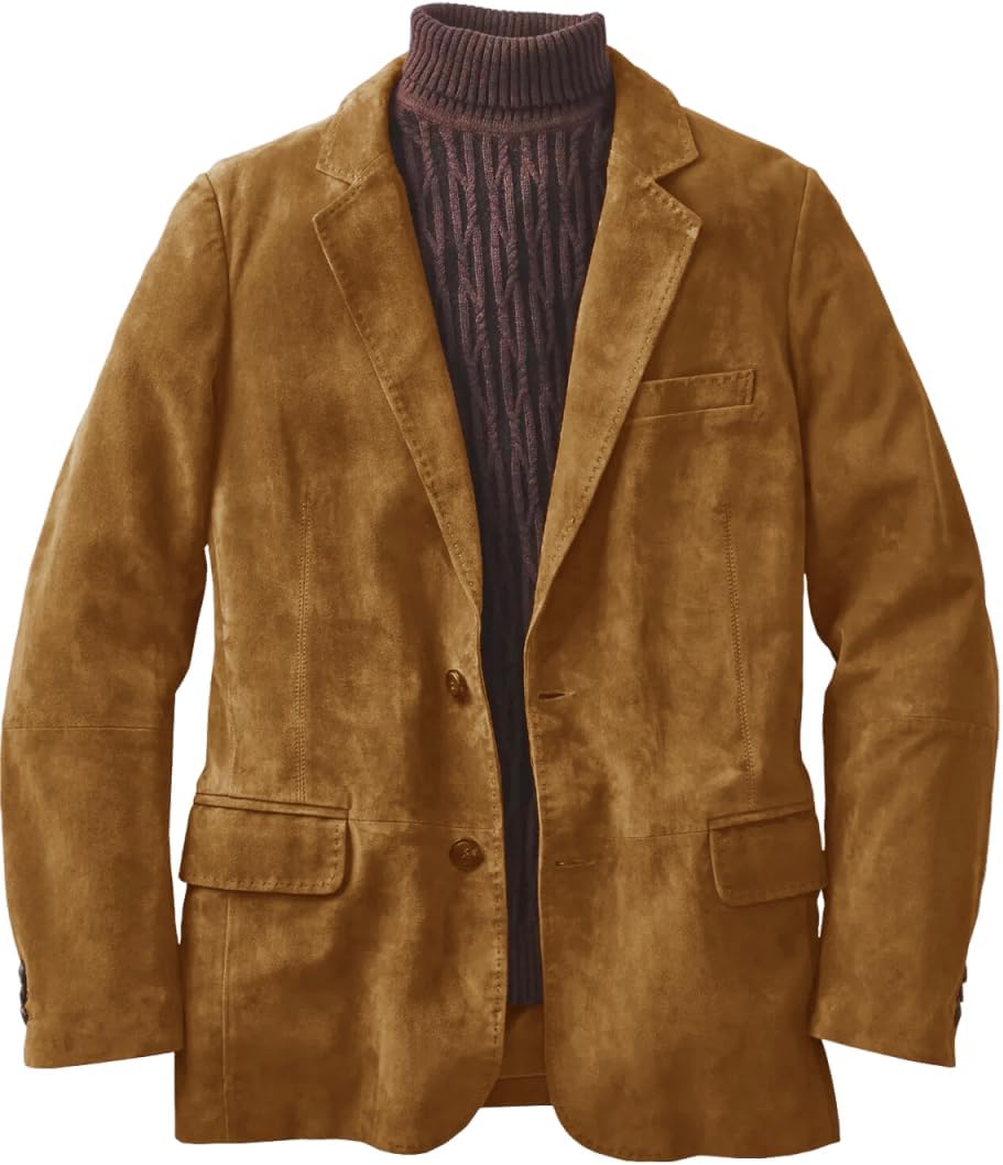 Men's Suede Blazer 2 Buttons Classic Vintage Lapel Suit Jacket for Wedding Dinner