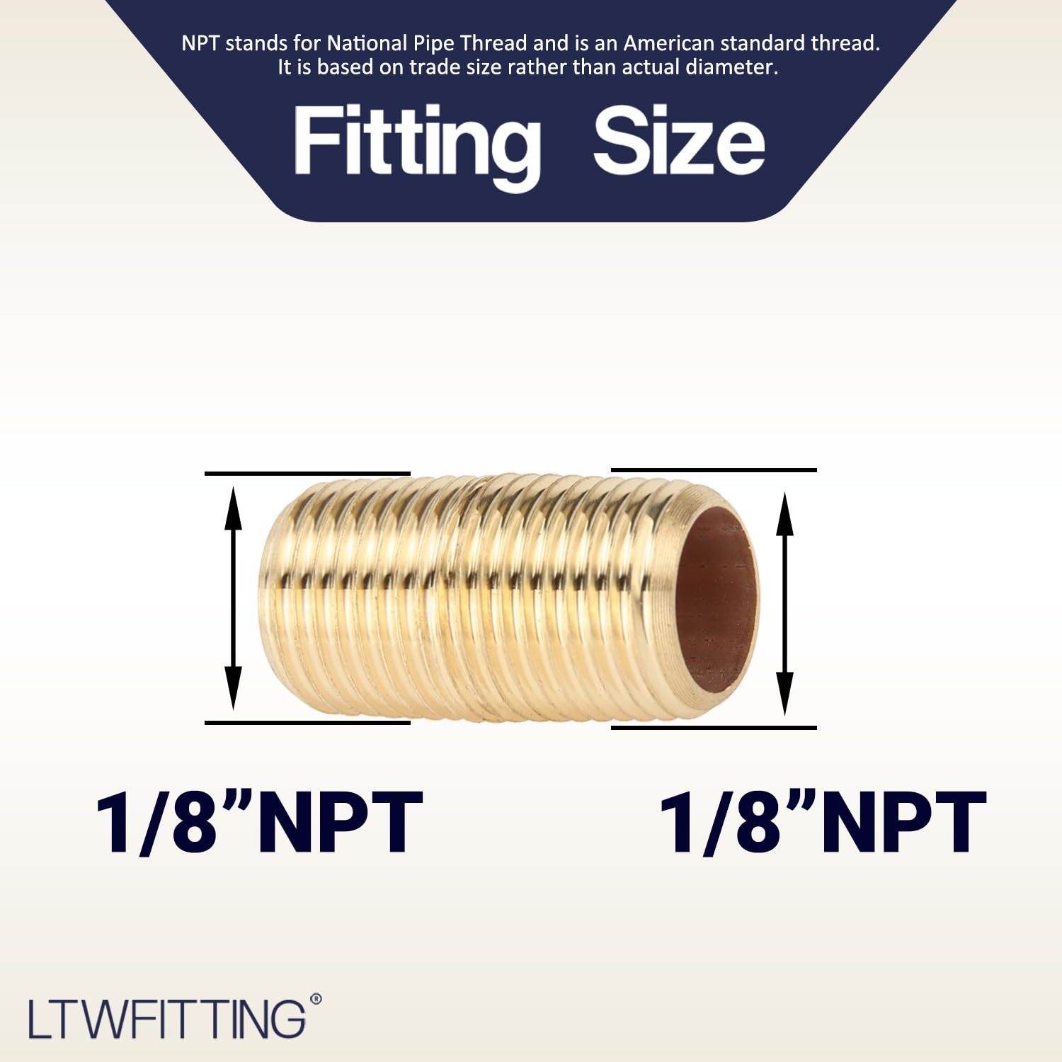 LTWFITTING Brass Pipe Close Nipple Fitting 1/8 Male NPT x Close Air Water(Pack of 10)