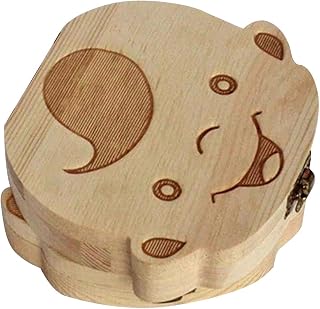 Romacci Caixa de dente de bebê Espanhol/Inglês/Francês/Russion Organizador de dentes de leite em madeira para crianças Armazenamento umbilical Colete meninos meninas lembranças de bebês