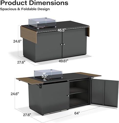 Miniatura 15 de LAUSAINT HOME Mesa para fogata de propano de 43 pulgadas con tapa, fogatas de gas de 55,000 BTU para patio exterior con protector de viento