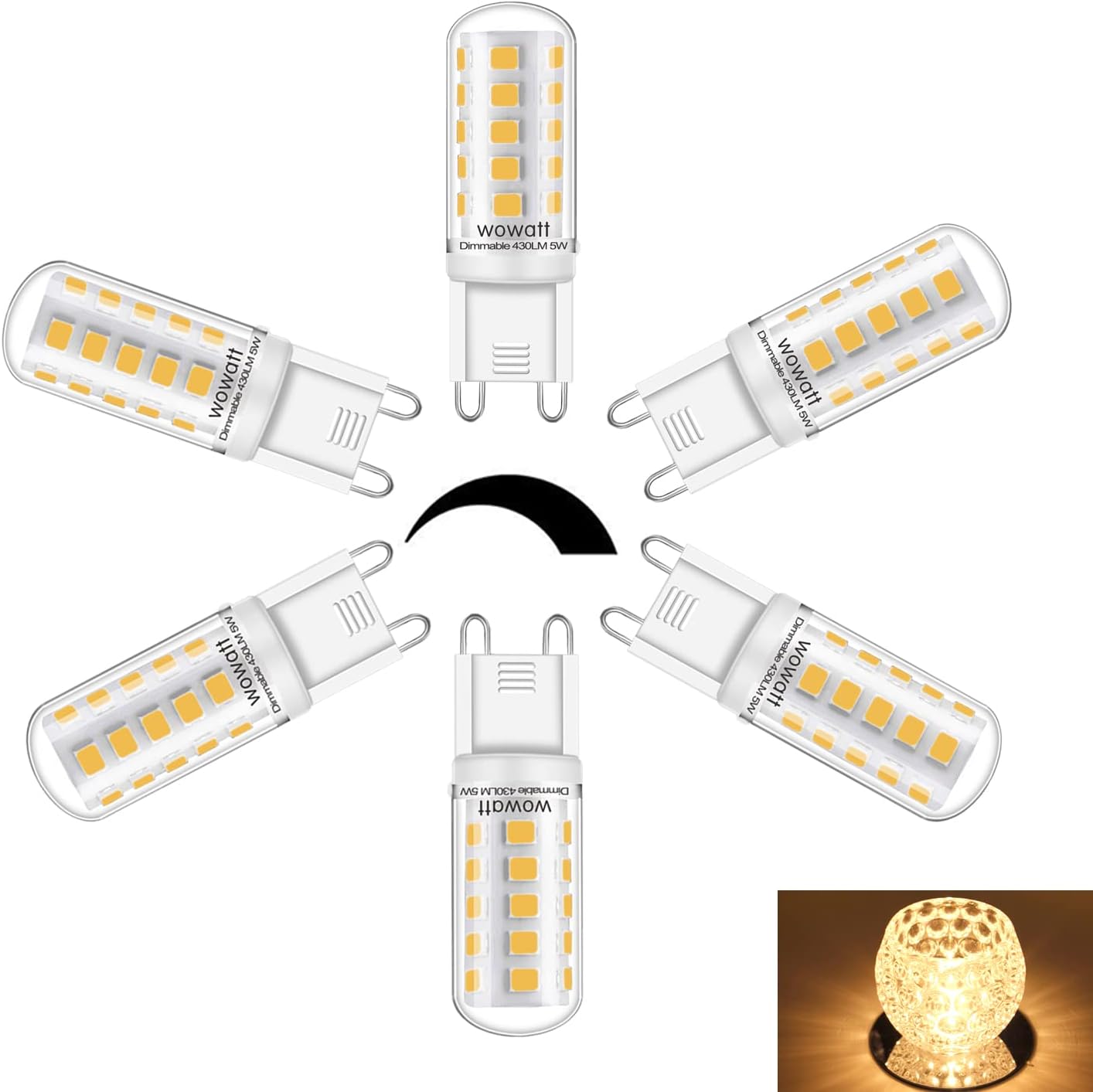 wowatt G9 LED Dimmable Blanc Chaud Ampoule LED G9 5W 230V Équivalent à